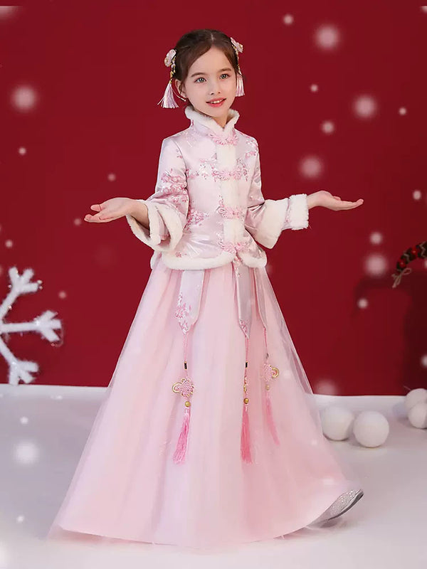 Girls' Winter Velvet National Style Tang Style Cheongsam Ancient Performence Costume - Dorabear