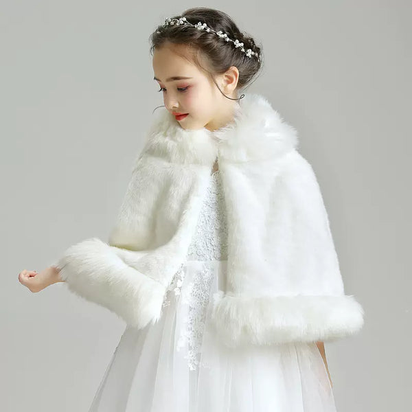 Girls' Wool Shawl Thickened Long-sleeved Warm Coat Dress Cape Accessories - Dorabear