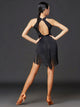 Halter Neck Small Stand Collar Fringed Dress Latin Dance Performance Costume - Dorabear