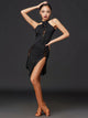 Halter Neck Small Stand Collar Fringed Dress Latin Dance Performance Costume - Dorabear