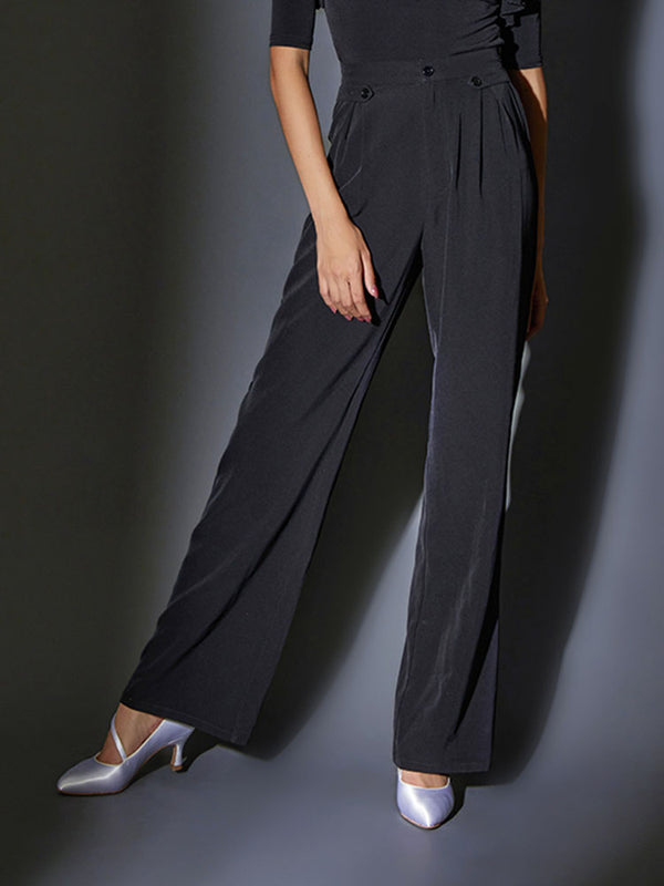 High Waist Front Crinkled Straight Pants Latin Dance Wide Leg Pants - Dorabear