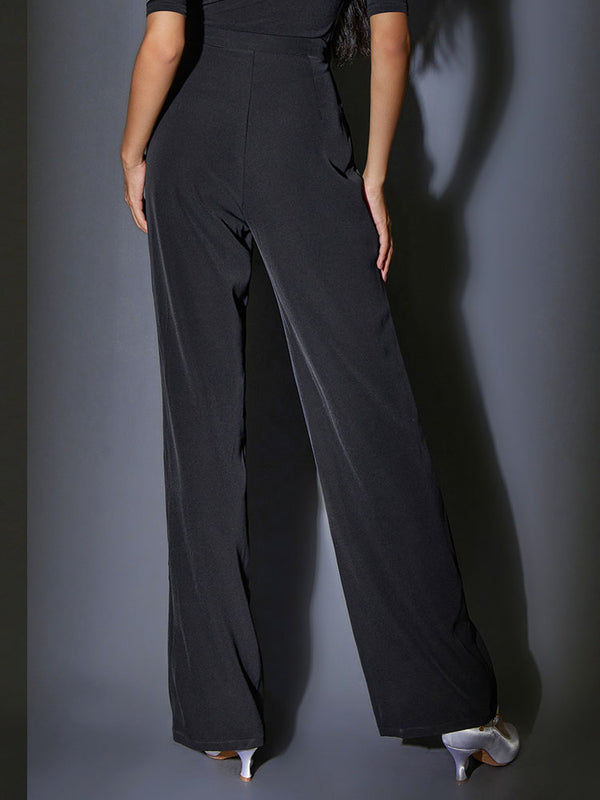 High Waist Front Crinkled Straight Pants Latin Dance Wide Leg Pants - Dorabear