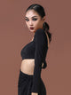 High Waist Long Sleeve Square Collar Top Latin Dance Practice Clothes - Dorabear