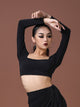 High Waist Long Sleeve Square Collar Top Latin Dance Practice Clothes - Dorabear