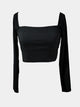 High Waist Long Sleeve Square Collar Top Latin Dance Practice Clothes - Dorabear