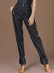 High Waist Strap Patchwork Elastic Latin Dance Pants Practice Trousers - Dorabear