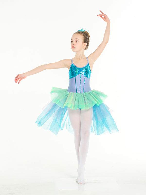 Irregular Ballet Dance Dress Sequin Dress Long Gauze Performence Clothing - Dorabear