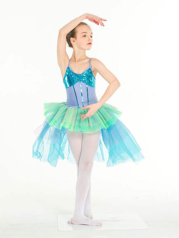 Irregular Ballet Dance Dress Sequin Dress Long Gauze Performence Clothing - Dorabear