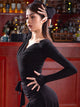 Latin Dance Cross V-neck Long-sleeved Top Dance Training Clothes - Dorabear
