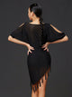 Latin Dance Hip Wrap Dress Bat Sleeve Mesh Dress Performance Costume - Dorabear