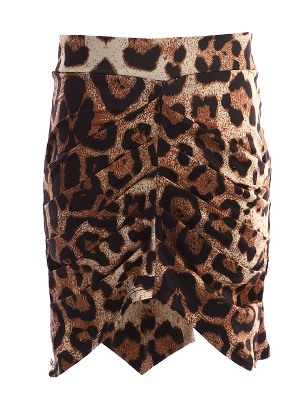 Latin Dance Leopard Print Pleated Skirt Professional Exercise Bottoms - Dorabear