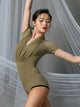 Latin Dance Practice Clothes V-neck Mesh Sleeves Leotard - Dorabear