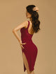 Latin Dance Practice Clothes V Neck Backless High Slit Dance Dress - Dorabear