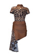 Latin Dance Practice Suit Leopard Print Top Skirt Split Suit - Dorabear