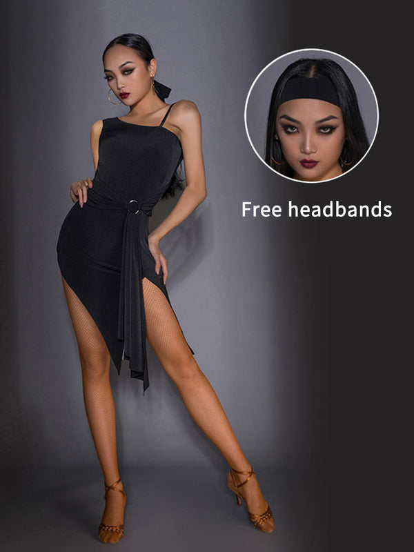 Latin Dance Slanted Shoulder Strap Dress Professional Training Clothes - Dorabear