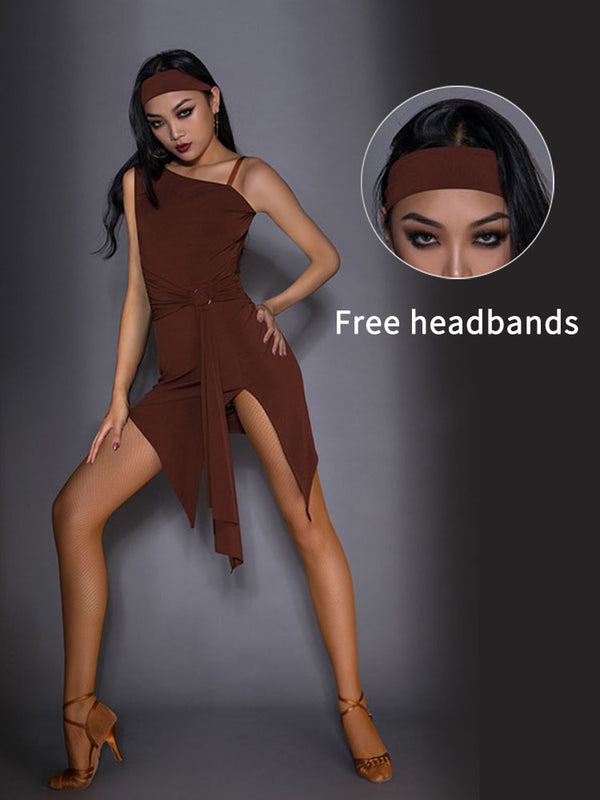 Latin Dance Slanted Shoulder Strap Dress Professional Training Clothes - Dorabear