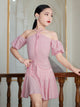 Latin Dance Training Clothes Puff Sleeve Top Dance Skirt Split Suit - Dorabear