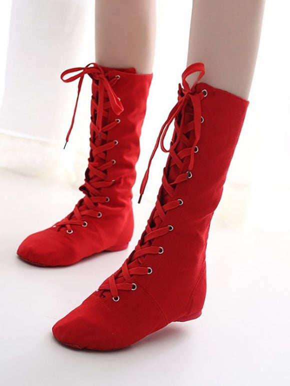 Lengthened Canvas Jazz Dance Shoes High Top Training Jazz Boots - Dorabear