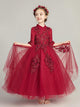 Long-sleeve Evening Gown Princess Dress Flower Kid's Fluffy Gauze Piano Performance Costume - Dorabear