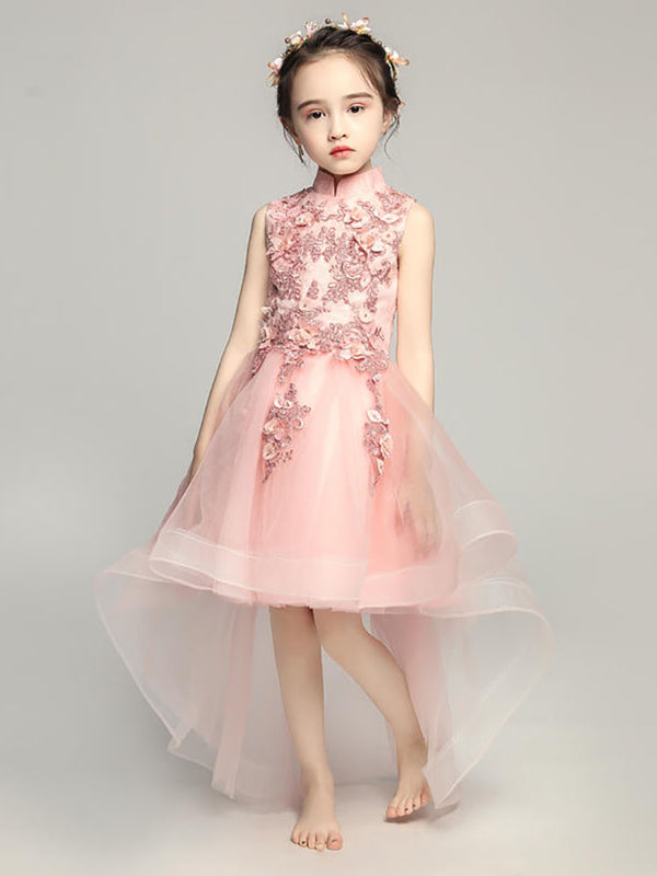 Long-sleeve Evening Gown Princess Dress Flower Kid's Fluffy Gauze Piano Performance Costume - Dorabear