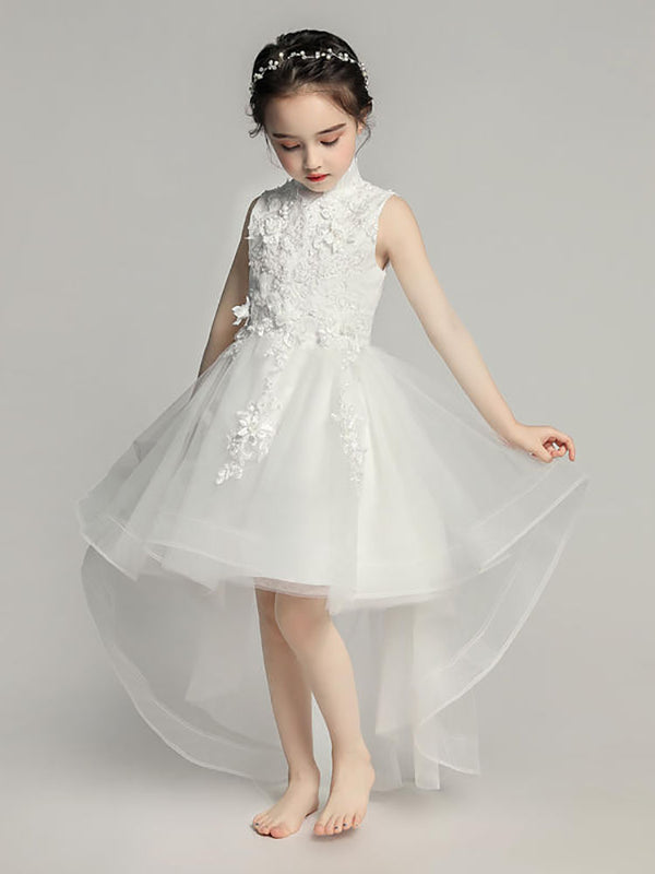 Long-sleeve Evening Gown Princess Dress Flower Kid's Fluffy Gauze Piano Performance Costume - Dorabear