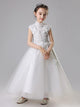 Long-sleeve Evening Gown Princess Dress Flower Kid's Fluffy Gauze Piano Performance Costume - Dorabear