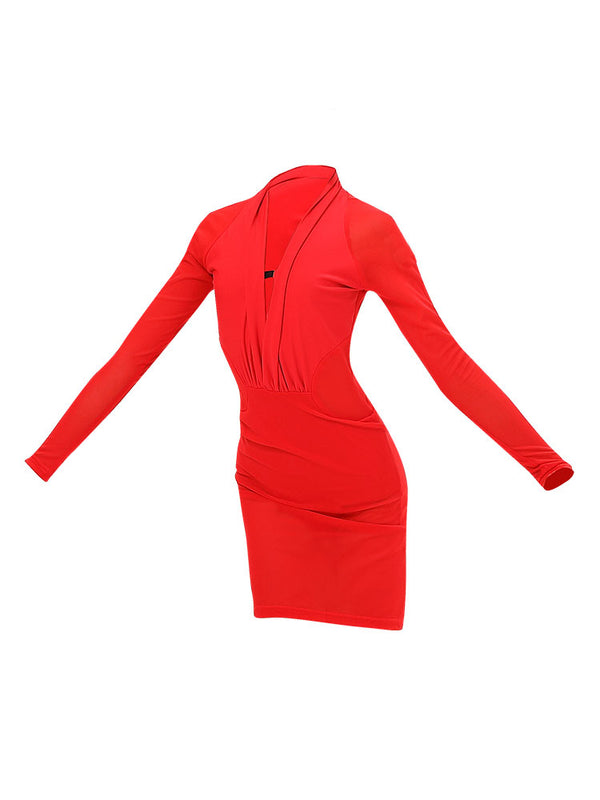 Long Sleeve Exercise Dress Latin Dance Competition Costume - Dorabear