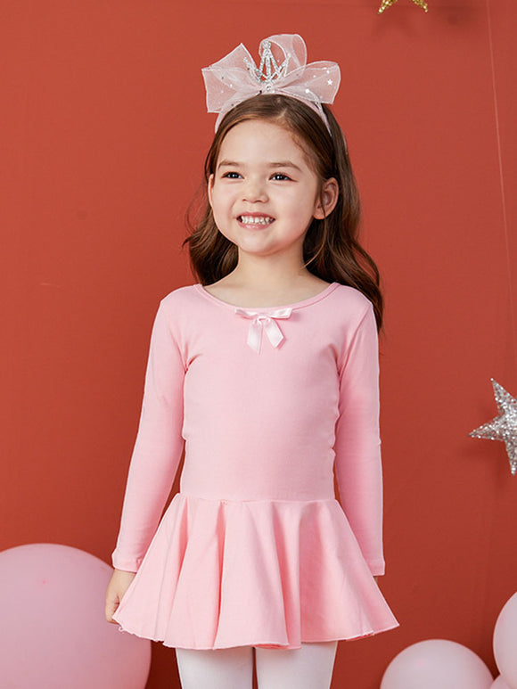 Long Sleeve Round Neck Bow Ballet Dress Dance Practice Clothes - Dorabear