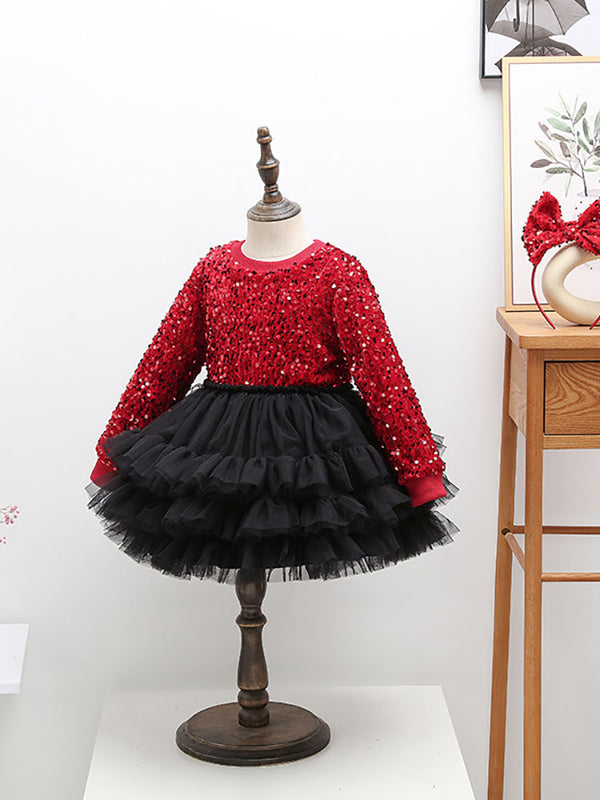 Long Sleeve Round Neck Princess Dress Sequin Dress New Year's Dress - Dorabear