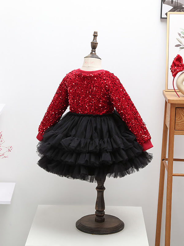 Long Sleeve Round Neck Princess Dress Sequin Dress New Year's Dress - Dorabear