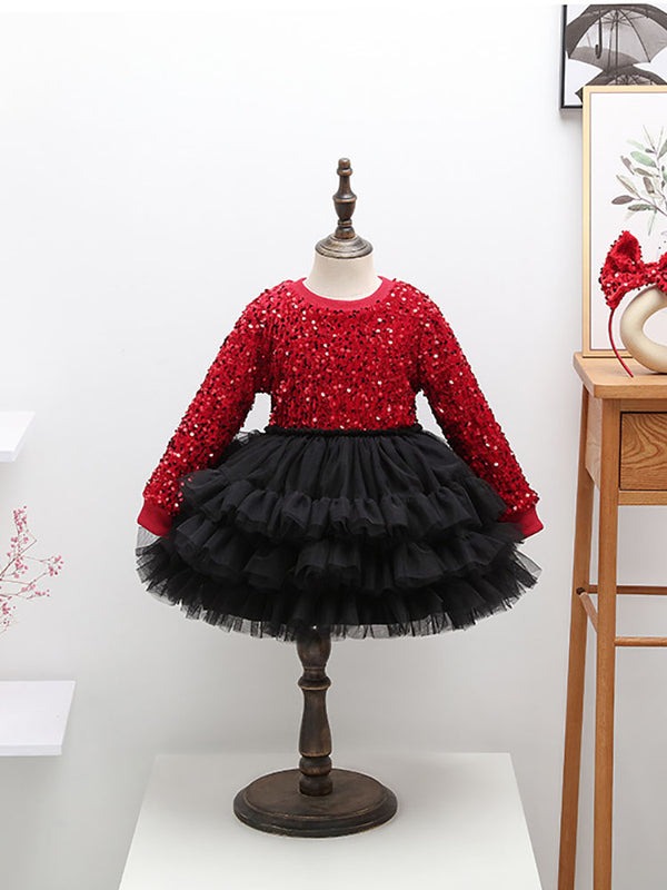 Long Sleeve Round Neck Princess Dress Sequin Dress New Year's Dress - Dorabear