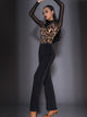 Long Sleeve Stand Collar Leopard Print Bodysuit Latin Dance Practice Clothes - Dorabear