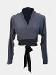 Long Sleeve V-Neck Contrast Color Strap Short Top Latin Dance Practice Clothes - Dorabear