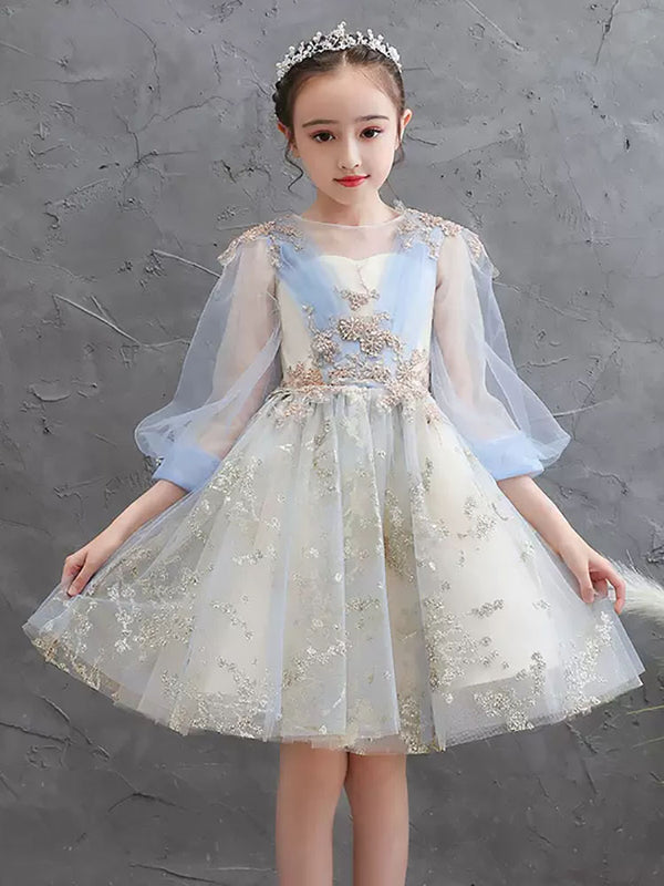 Long Sleeved Puffy Princess Dress Flower Girls' Dress Autumn/Winter Performance Costume - Dorabear