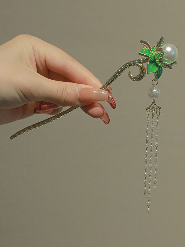 Lotus Flower Pearl Hairpin Ancient Style Coiled Hair Headdress Oriental Elements Hair Accessories - Dorabear