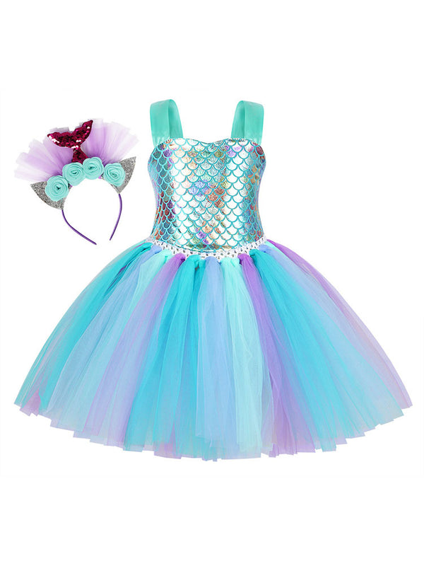 Mermaid Character Costume Fish Scale Dress Dress Suspender Tutu - Dorabear