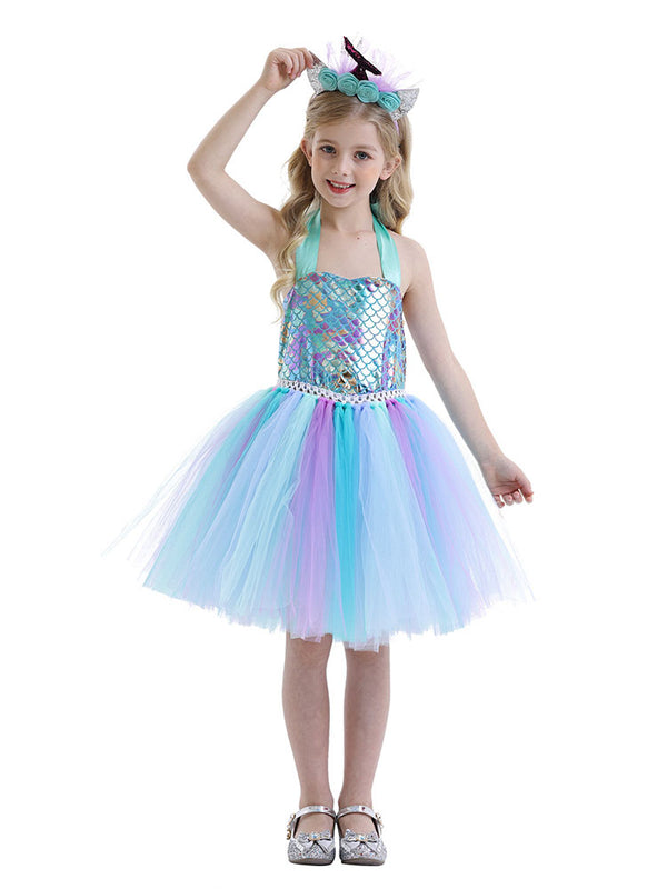 Mermaid Character Costume Fish Scale Dress Dress Suspender Tutu - Dorabear