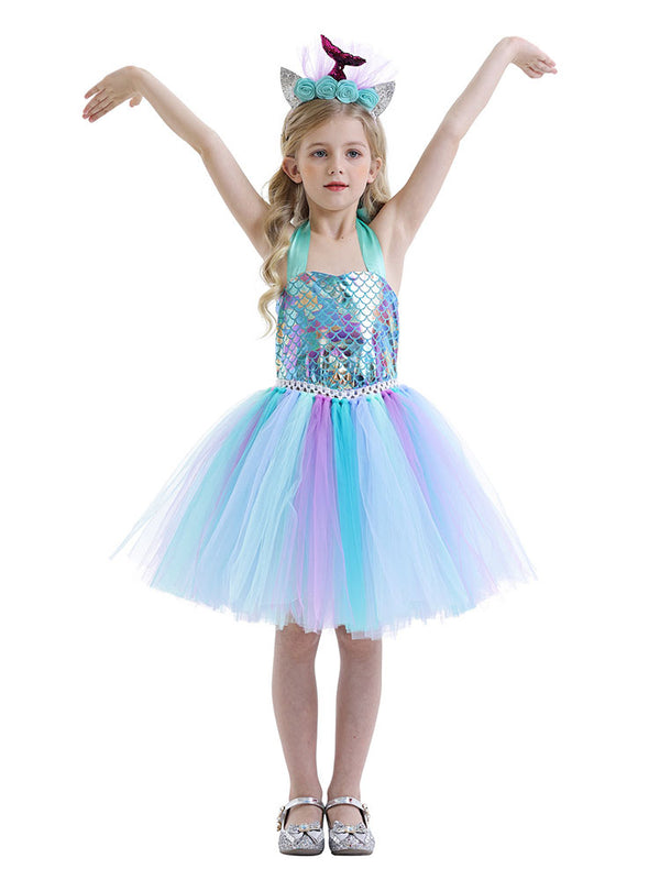 Mermaid Character Costume Fish Scale Dress Dress Suspender Tutu - Dorabear