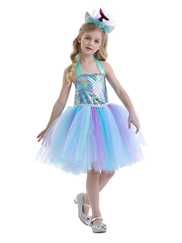 Mermaid Character Costume Fish Scale Dress Dress Suspender Tutu - Dorabear