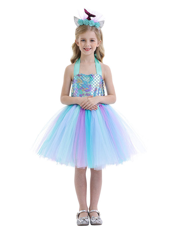 Mermaid Character Costume Fish Scale Dress Dress Suspender Tutu - Dorabear