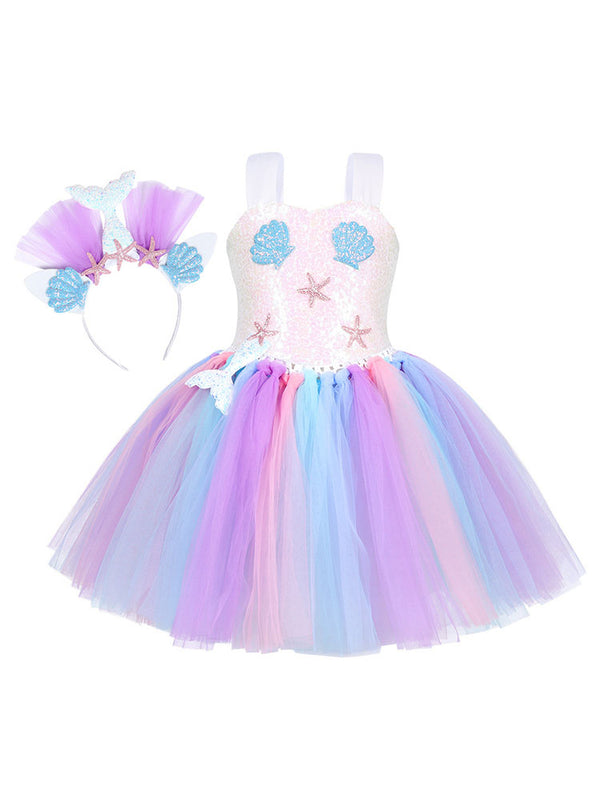 Mermaid Dress Shell Princess Mesh Tutu Dress Performance Costume - Dorabear