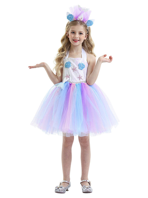 Mermaid Dress Shell Princess Mesh Tutu Dress Performance Costume - Dorabear