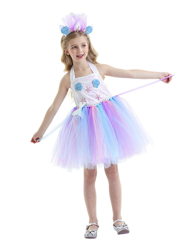 Mermaid Dress Shell Princess Mesh Tutu Dress Performance Costume - Dorabear