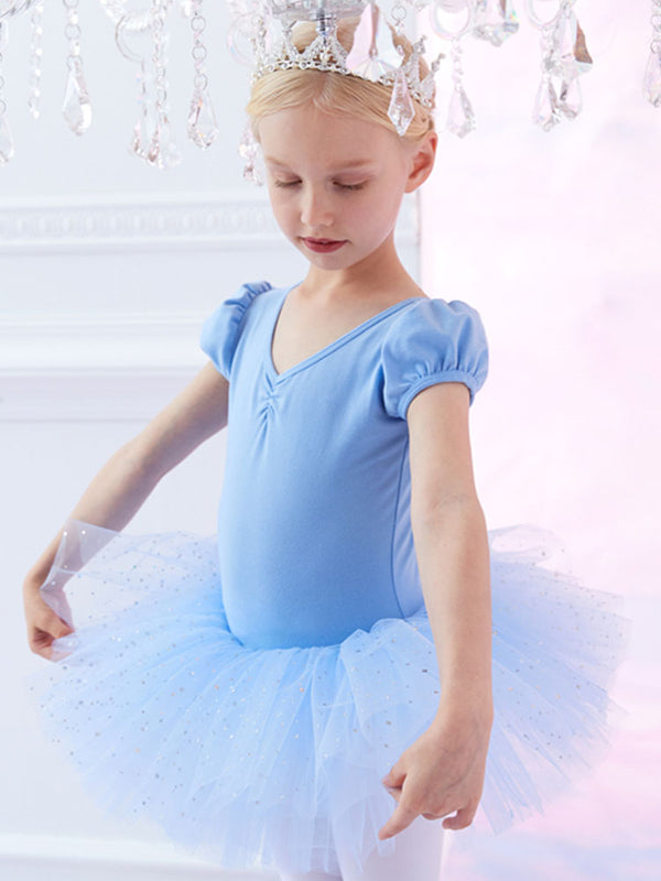 Mesh Bowknot Dance Skirt Summer Short-sleeved Ballet Dress - Dorabear