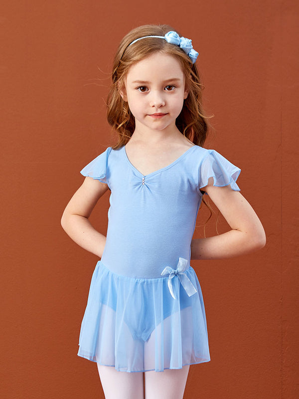 Mesh Short Sleeve Side Waist Bow Dress Ballet Dance Practice Clothes - Dorabear