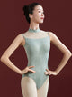 Mesh Splicing Stand Collar Print Sleeveless Leotard Ballet Exercise Clothes - Dorabear