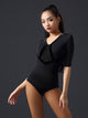 Mid-Sleeve Velvet Patchwork Double Layer Mesh Latin Dance Leotard - Dorabear