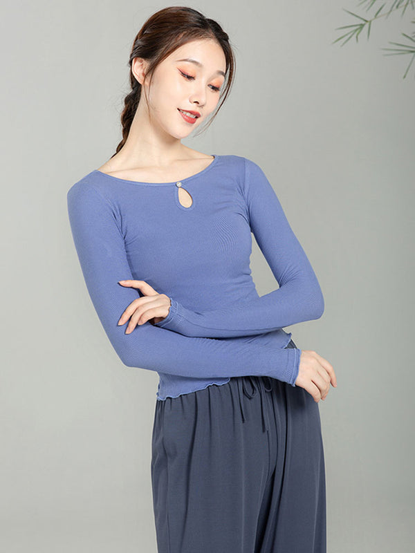 Modern Dance Training Pearl Top Classic Dance Slim Long Sleeve T-Shirt - Dorabear