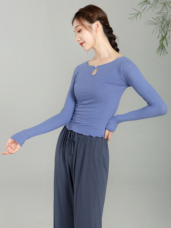 Modern Dance Training Pearl Top Classic Dance Slim Long Sleeve T-Shirt - Dorabear