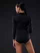 Neckline Stitching Velvet V-Neck Long Sleeve Leotard Latin Dance Costume - Dorabear